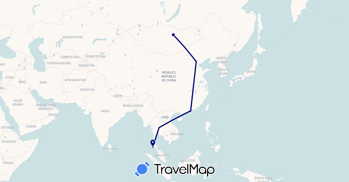 TravelMap itinerary: driving in China, Hong Kong, Mongolia, Macau, Thailand (Asia)